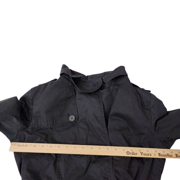 Zara‎ Basic Trench Coat Womens Large Black Classic Long Jacket Bloggers Favorite - Picture 7 of 8